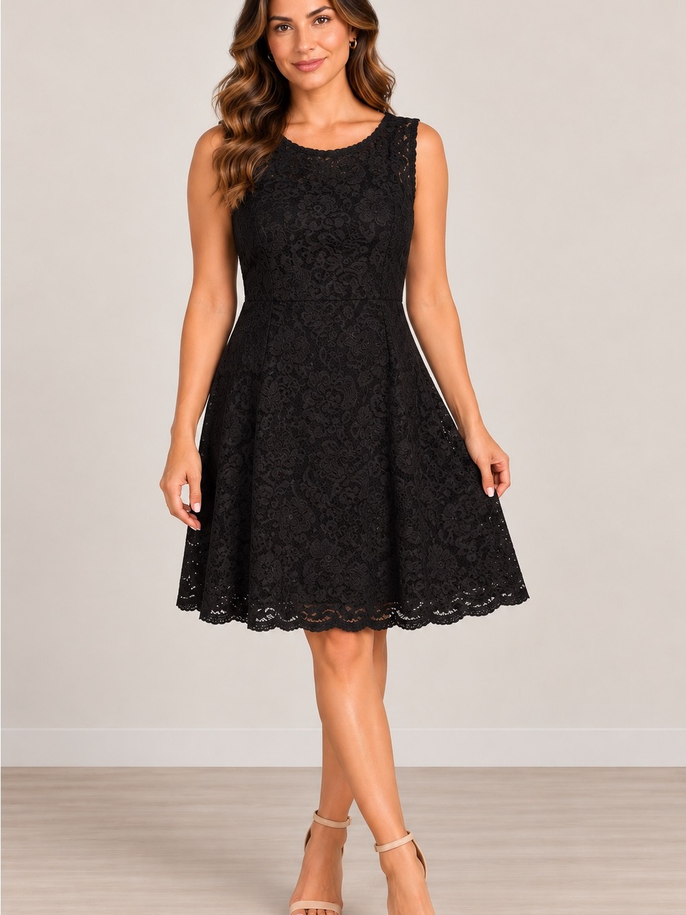Sleeveless Black Lace Fit & Flare Dress